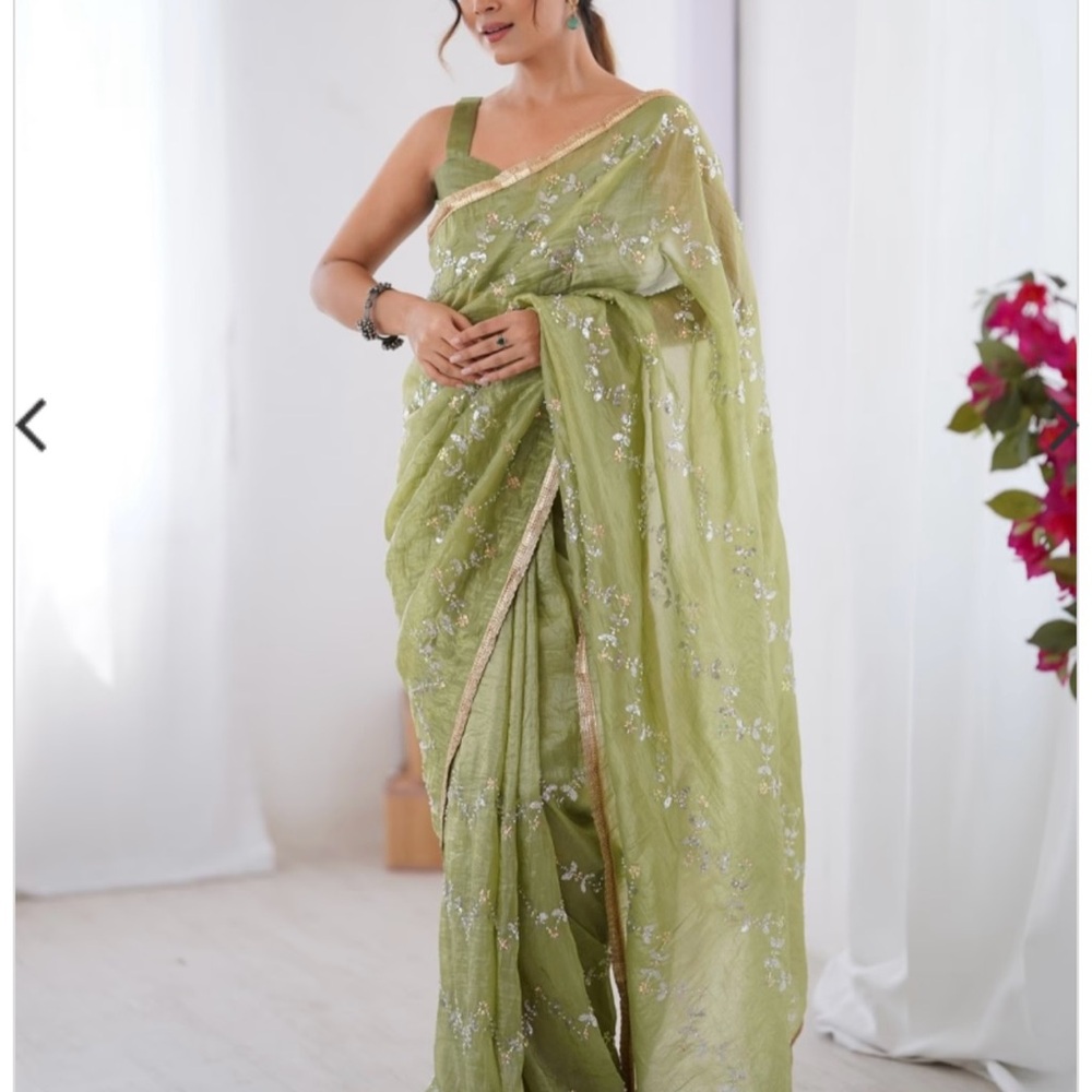 Elegant Green Embroidered Saree